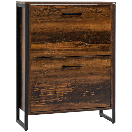 Photo of HOMCOM 12-Shoe, Two-Door Storage Cabinet - Wood-Effect in Wood-Effect colour on a white background