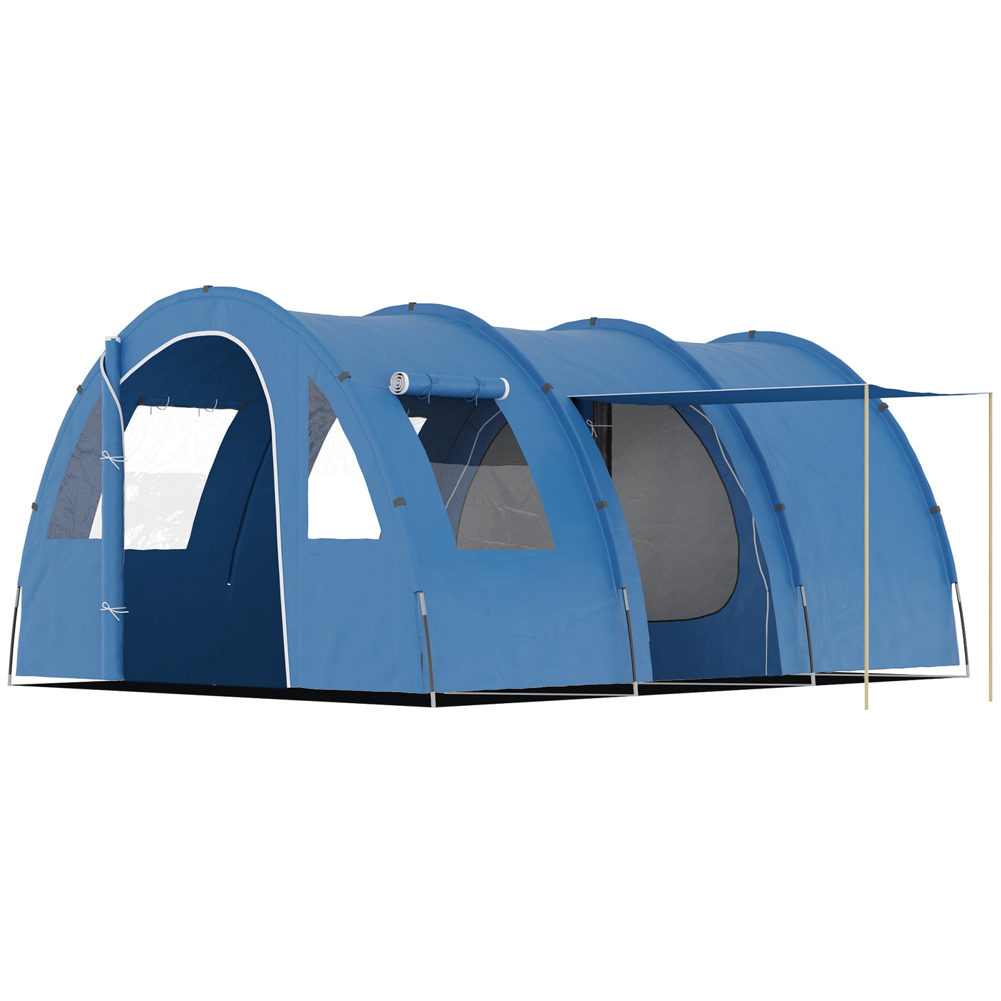 Photo of Outsunny 5-6 Man Camping Tent with 2 Room, Floor and Carry Bag - Blue in Blue colour on a white background
