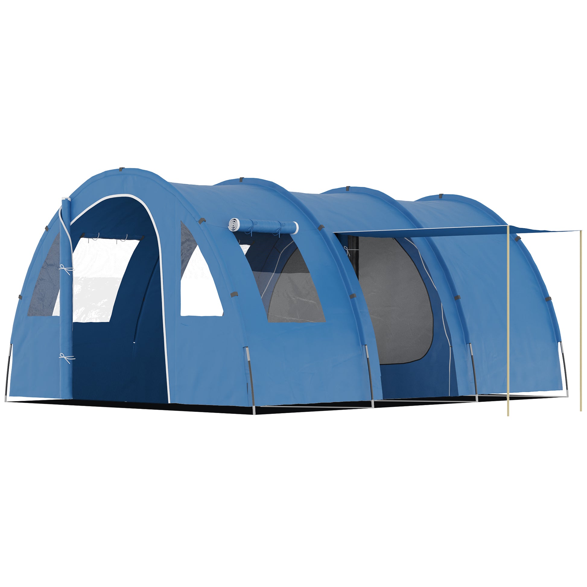 Photo of Outsunny 5-6 Man Camping Tent with 2 Room, Floor and Carry Bag - Blue in Blue colour on a white background