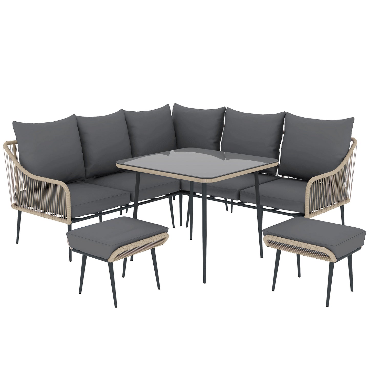 Photo of Outsunny Six-Piece Rattan Strong Garden Sofa Set - Brown/Grey in Brown/Grey colour on a white background