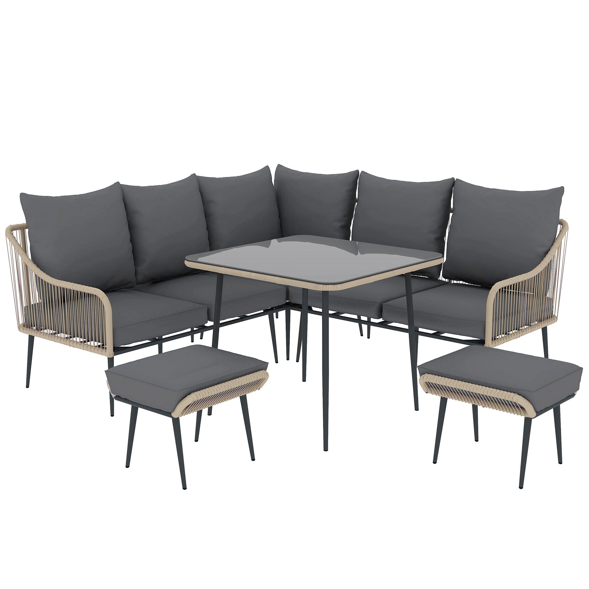 Photo of Outsunny Six-Piece Rattan Strong Garden Sofa Set - Brown/Grey in Brown/Grey colour on a white background