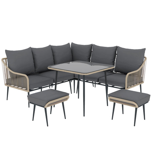 Photo of Outsunny Six-Piece Rattan Strong Garden Sofa Set - Brown/Grey in Brown/Grey colour on a white background