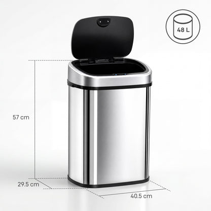 48L motion sensor bin, 57 cm tall, with 40.5 by 29.5 cm base