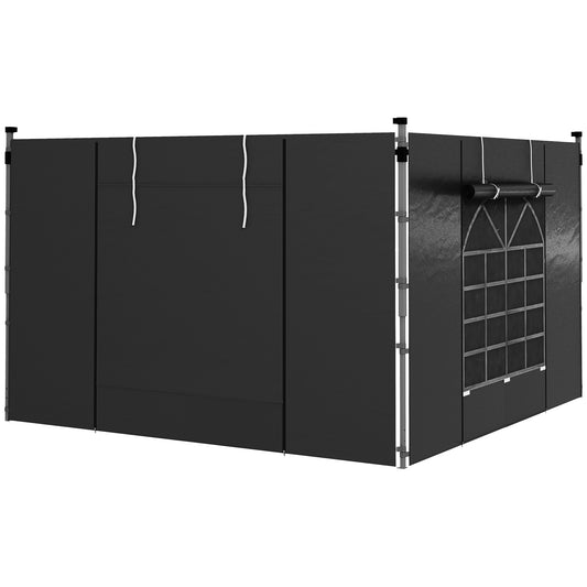 Photo of Outsunny Gazebo Side Panels, 2 Pack Sides Replacement, for 3x3(m) or 3x6m Pop Up Gazebo, with Windows and Doors, Black in Black colour on a white background