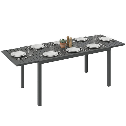 Photo of Outsunny Extending Garden Table for 6-8 People, Full Aluminium Outdoor Dining Table with Slatted Top, Dark Grey in Grey colour on a white background