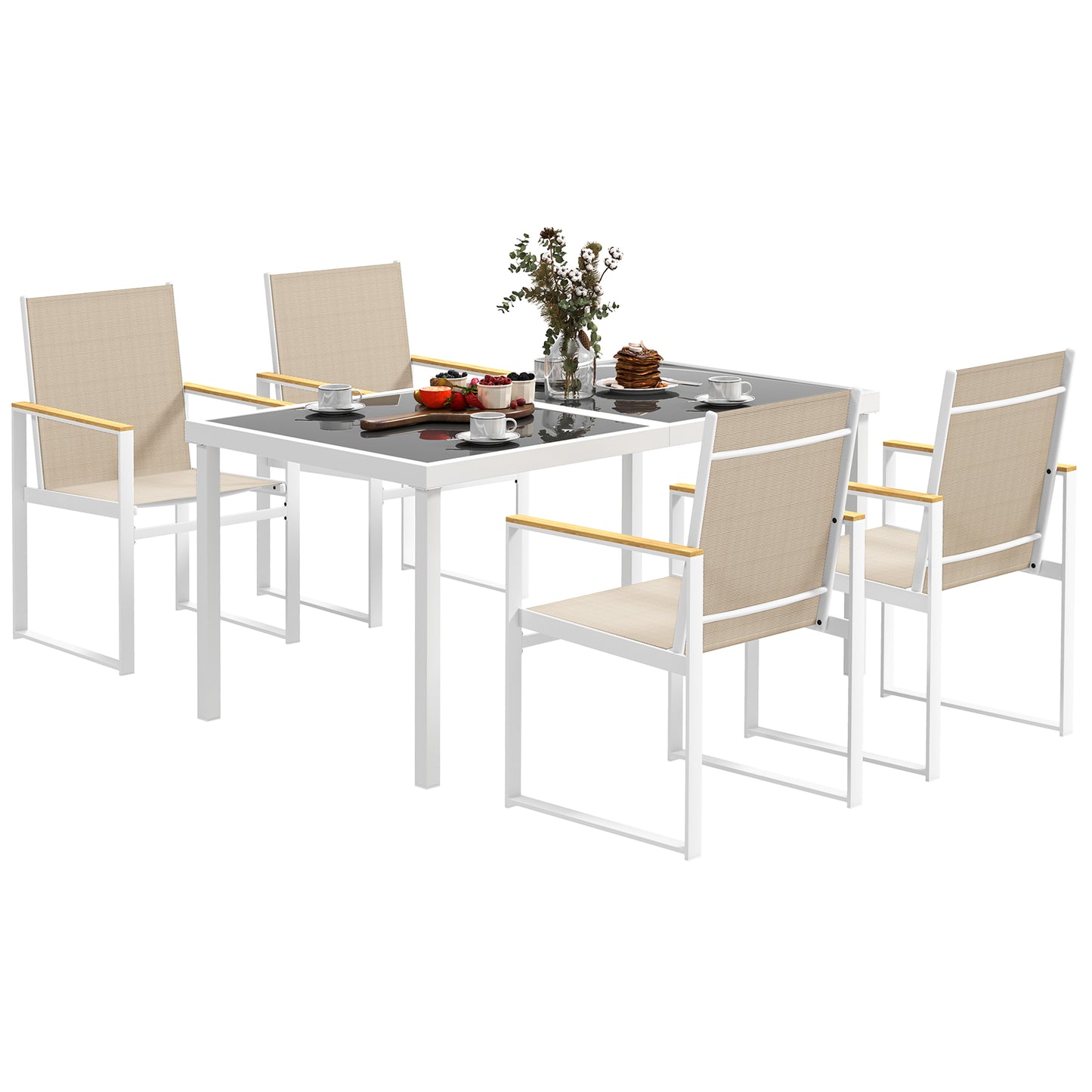 Photo of Outsunny 5 Piece Garden Furniture Set with 4 Armchairs and Tempered Glass Table Top, for Deck, Balcony in Balcony colour on a white background