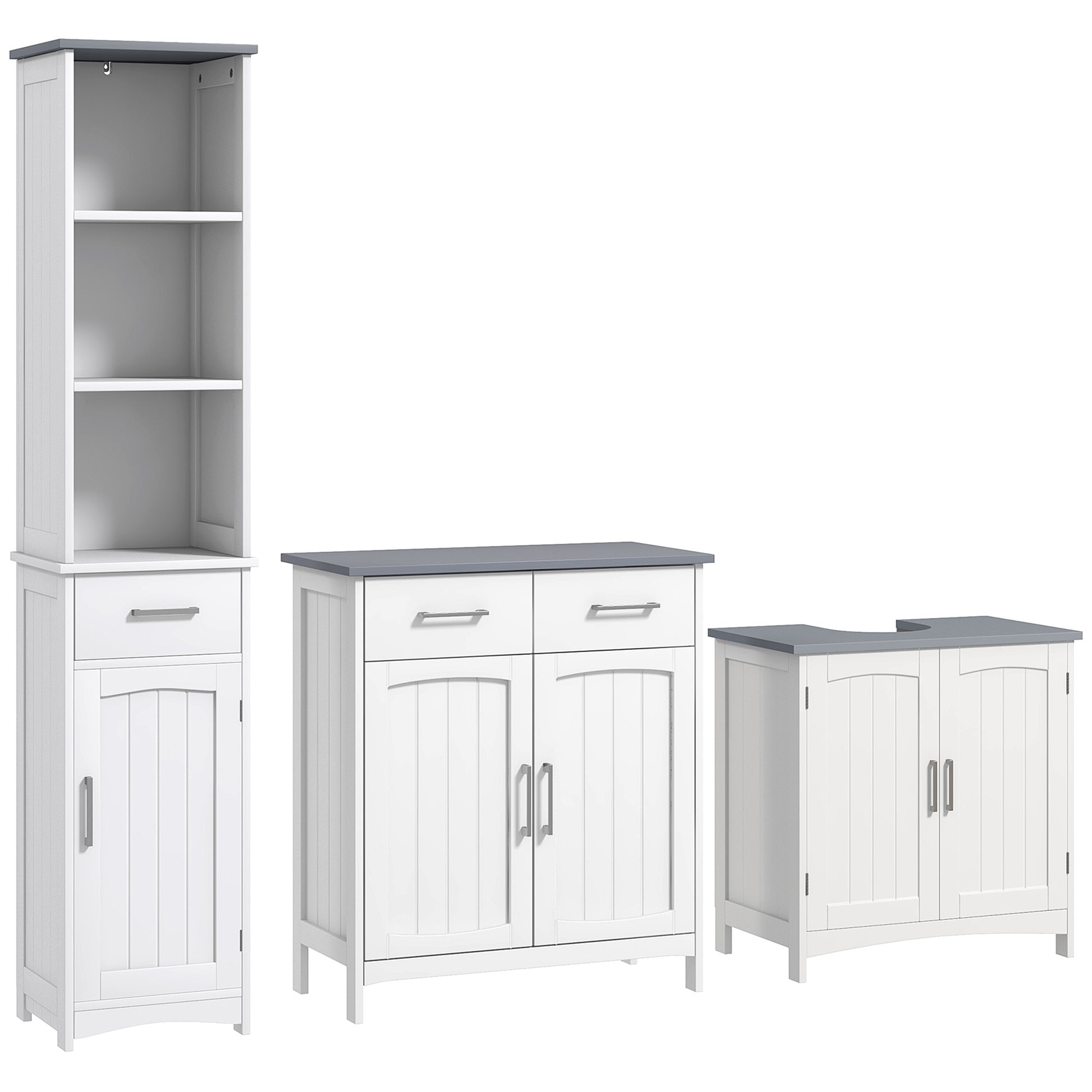 Photo of kleankin Bathroom Furniture Set with Adjustable Shelves, Tall Bathroom Storage Cabinet with Open Shelves, Bathroom Floor Cabinet with Drawers, Pedestal Sink Cabinet, White in White colour on a white background