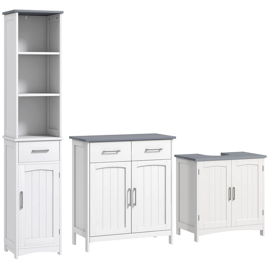 Photo of kleankin Bathroom Furniture Set with Adjustable Shelves, Tall Bathroom Storage Cabinet with Open Shelves, Bathroom Floor Cabinet with Drawers, Pedestal Sink Cabinet, White in White colour on a white background