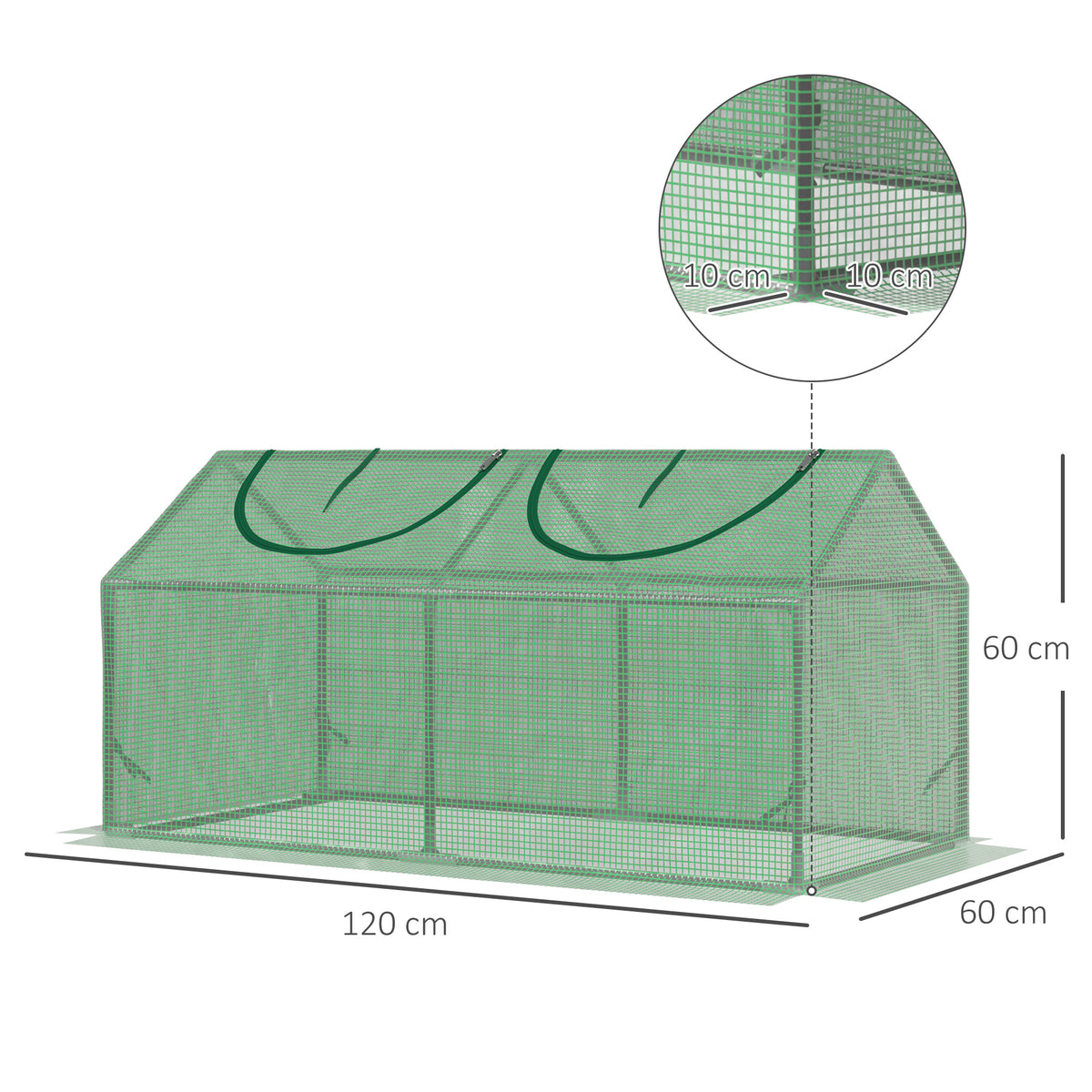 Outsunny green mini greenhouse, 120 x 60 x 60 cm, with two roof windows
