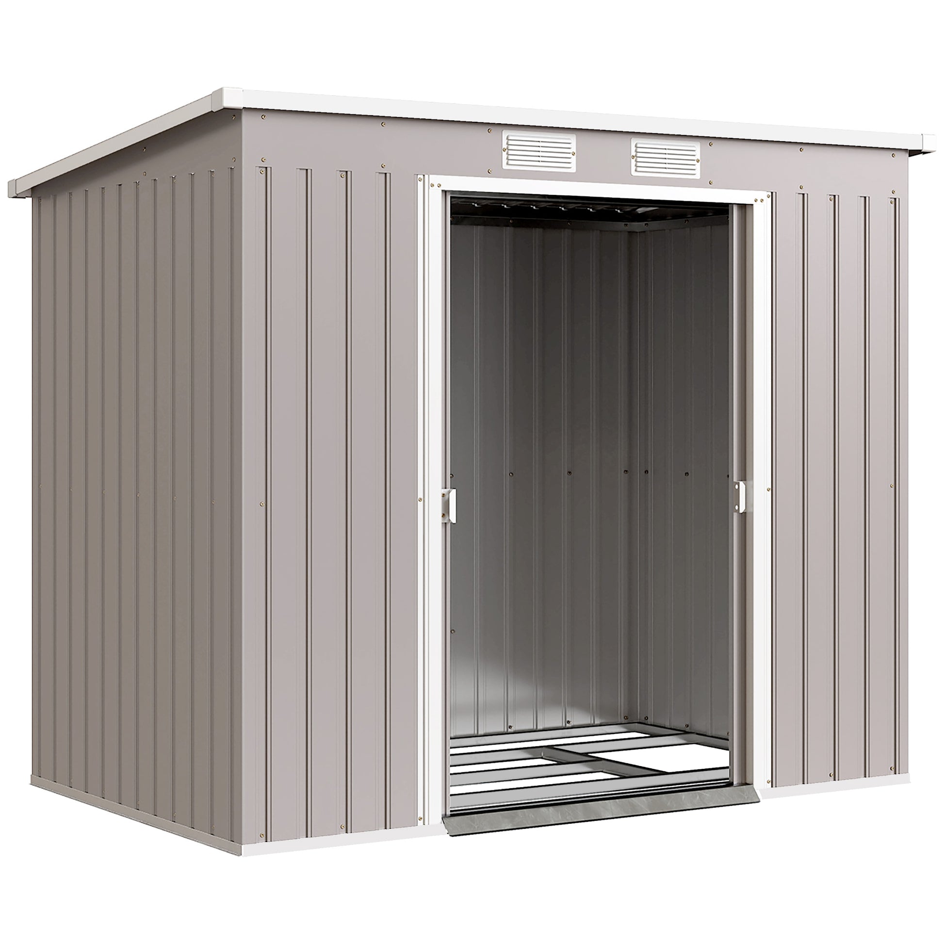 Photo of Outsunny 7 x 4ft Galvanised Steel Garden Shed, with Foundation Kit - Grey in Grey colour on a white background