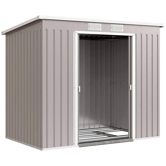 Photo of Outsunny 7 x 4ft Galvanised Steel Garden Shed, with Foundation Kit - Grey in Grey colour on a white background