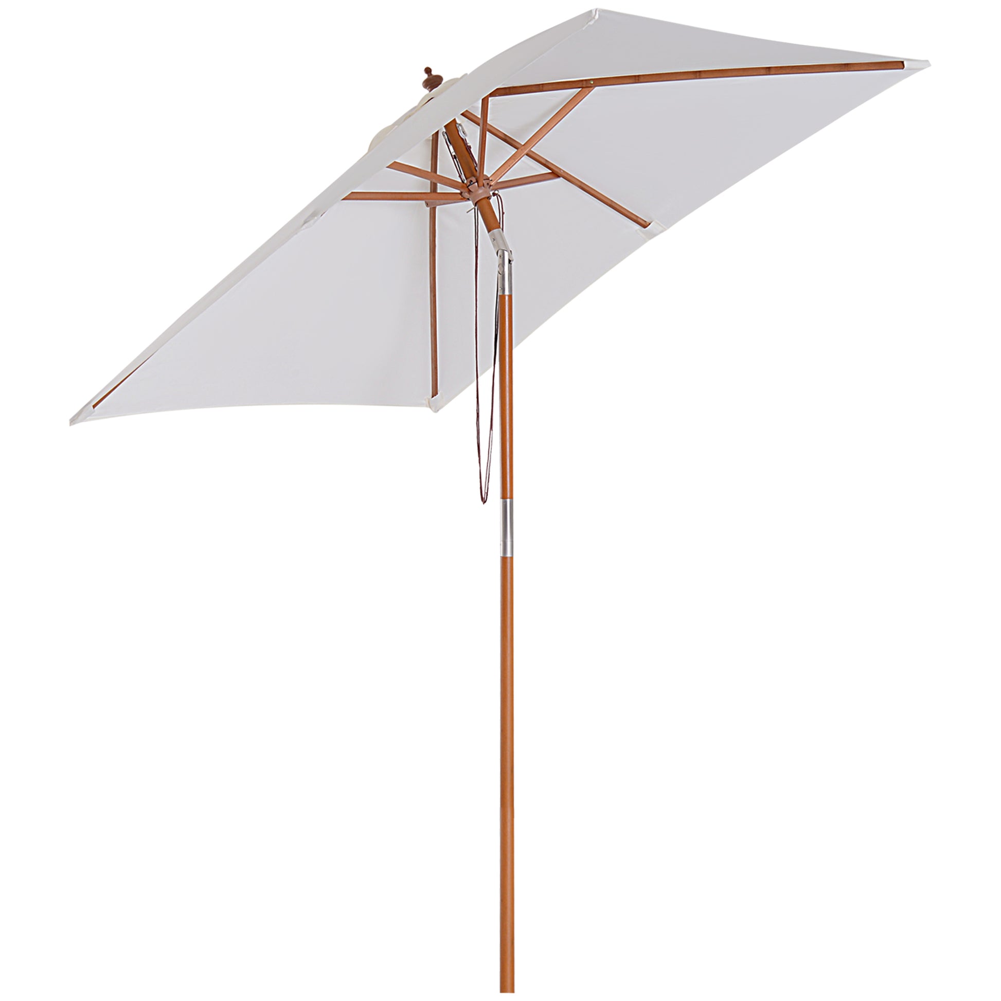 Photo of Outsunny 2m x 1.5m Garden Parasol Umbrella with Tilting Sunshade Canopy, Outdoor Market Table Umbrella with Wood and Bamboo Frame, Cream White in White colour on a white background