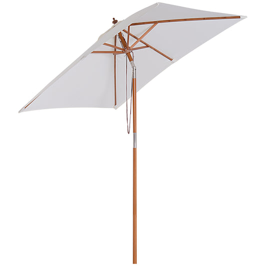 Photo of Outsunny 2m x 1.5m Garden Parasol Umbrella with Tilting Sunshade Canopy, Outdoor Market Table Umbrella with Wood and Bamboo Frame, Cream White in White colour on a white background