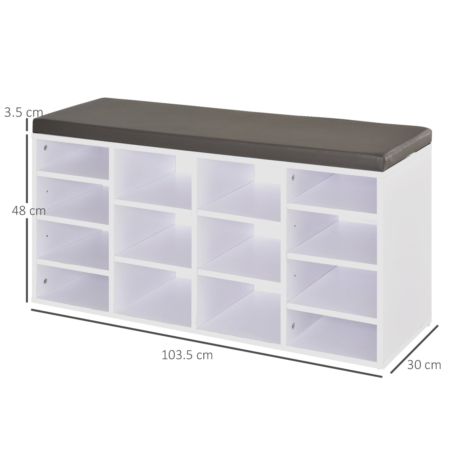 HOMCOM Multi-Storage Shoe Rack with 14 Compartments Cushion Moving Shelves, Solid Frame Foot Pads, White