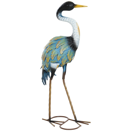 Photo of Outsunny Heron Garden Statue, Standing Garden Ornament, Metal Garden Gift with Stakes, 28 x 17 x 63 cm, Multi-Colour in Multi-Colour colour on a white background