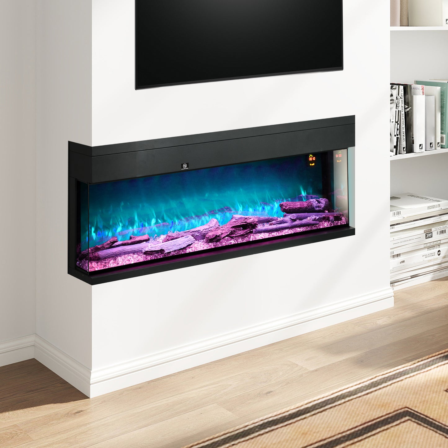 HOMCOM 1800W 15-40℃ Adjustable Flame Glass Panel Convector Heater, 127cm