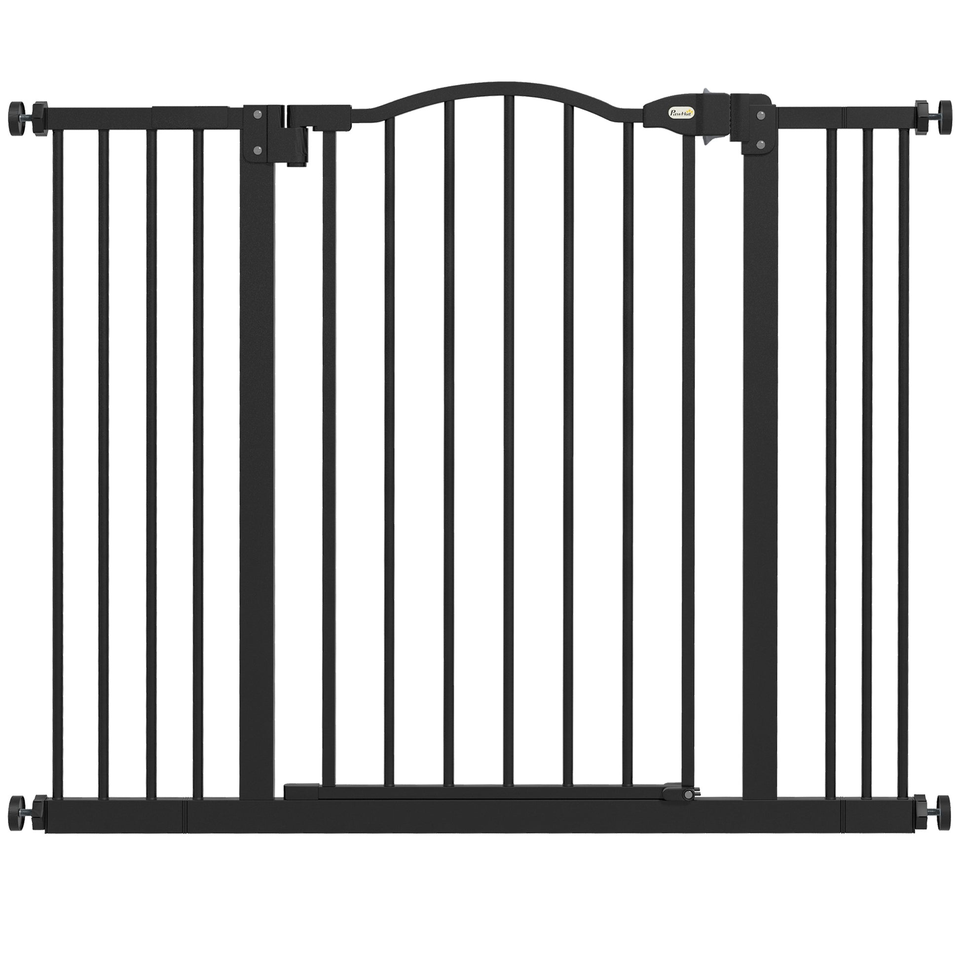 Photo of PawHut Metal 74-100cm Adjustable Pet Gate Safety Barrier w/ Auto-Close Door Black in Black colour on a white background