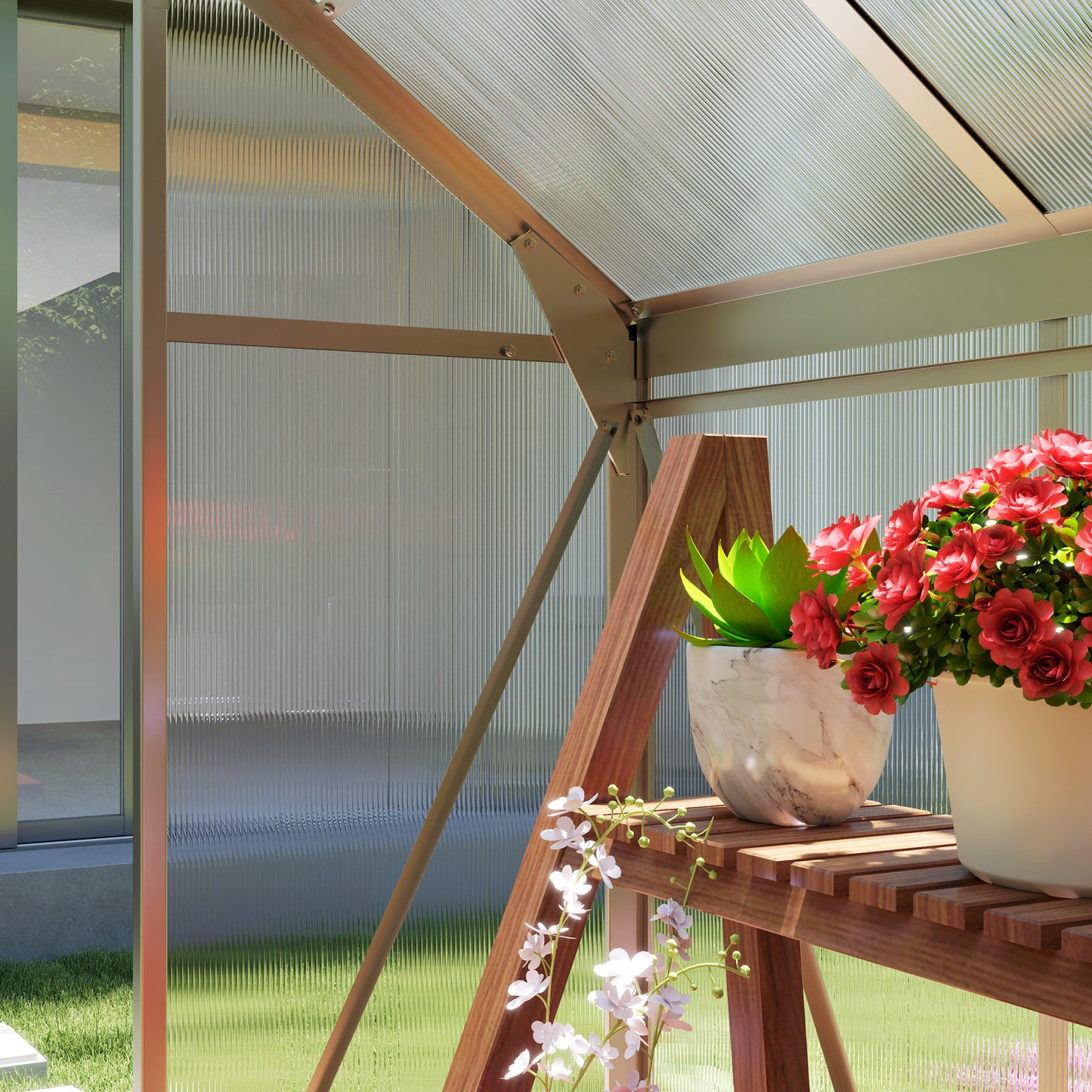 Outsunny Polycarbonate Greenhouse, Large Walk-In Green House with Slide Door and Window, Aluminium Frame, 6x4ft, Silver Tone