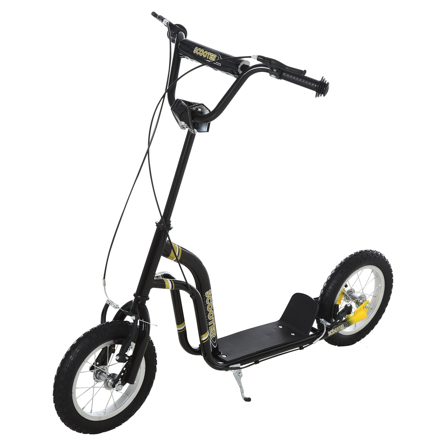 Photo of HOMCOM Teen Kids Stunt Scooter w/ Adjustable Handlebar, 12 Inch Rubber Tyres, Dual Brakes, Black in Black colour on a white background