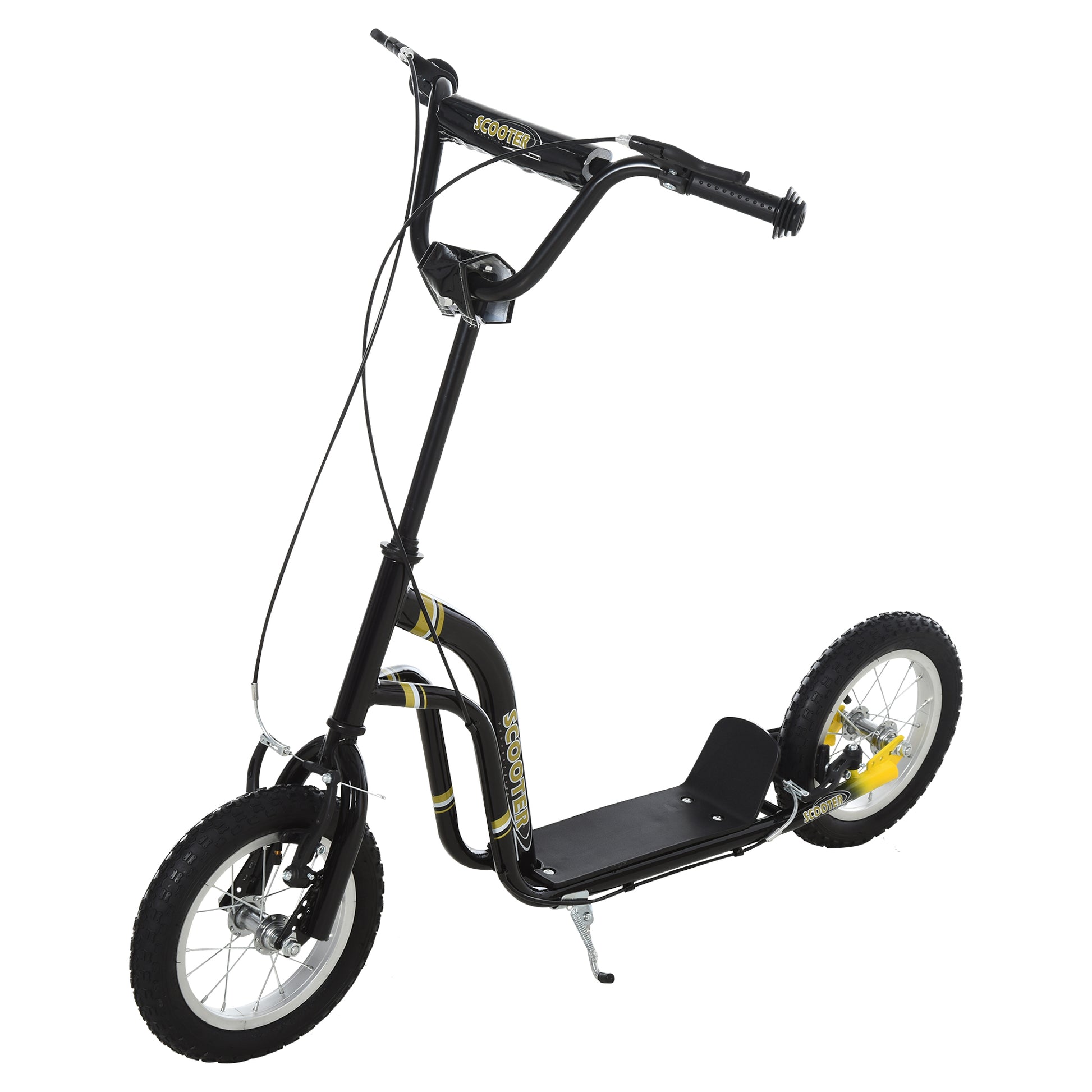Photo of HOMCOM Teen Kids Stunt Scooter w/ Adjustable Handlebar, 12 Inch Rubber Tyres, Dual Brakes, Black in Black colour on a white background