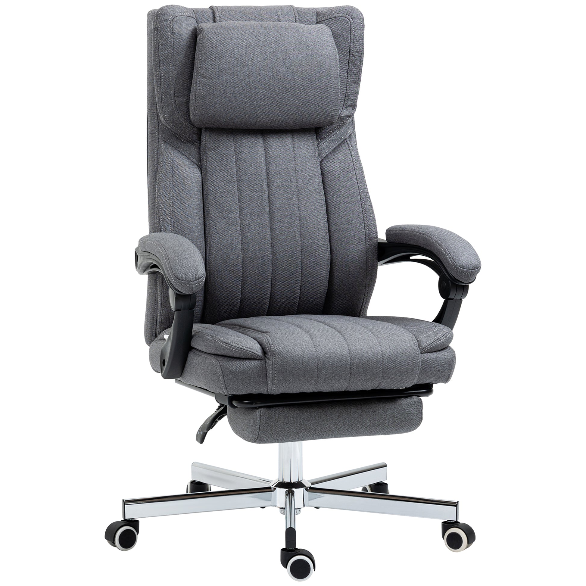 Photo of HOMCOM High Back Computer Desk Chair, Executive Office Chair with Adjustable Headrest, Footrest, Reclining Back, Dark Grey in Grey colour on a white background