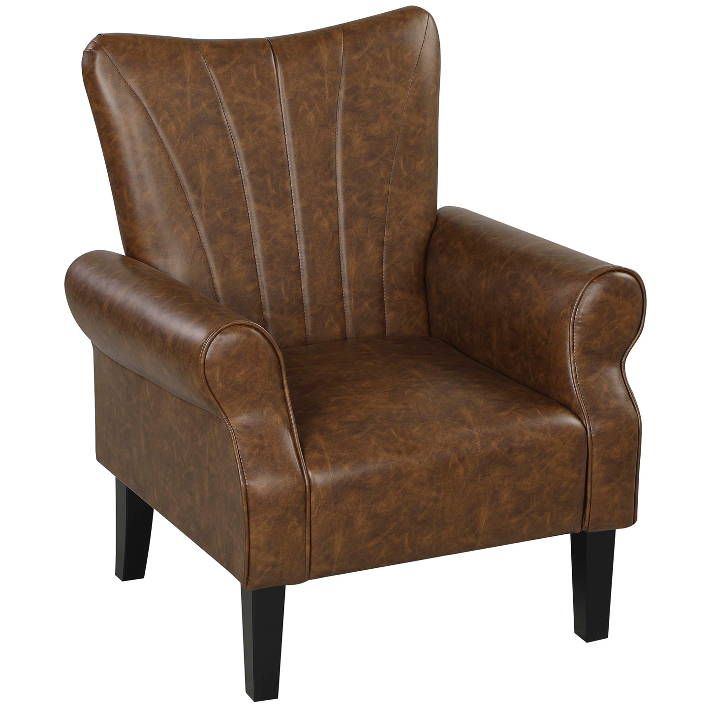 Photo of HOMCOM Upholstered Accent Chair with Rolled Arms and Wood Legs, Armchair for Living Room Bedroom, Brown in Brown colour on a white background