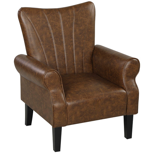 Photo of HOMCOM Upholstered Accent Chair with Rolled Arms and Wood Legs, Armchair for Living Room Bedroom, Brown in Brown colour on a white background