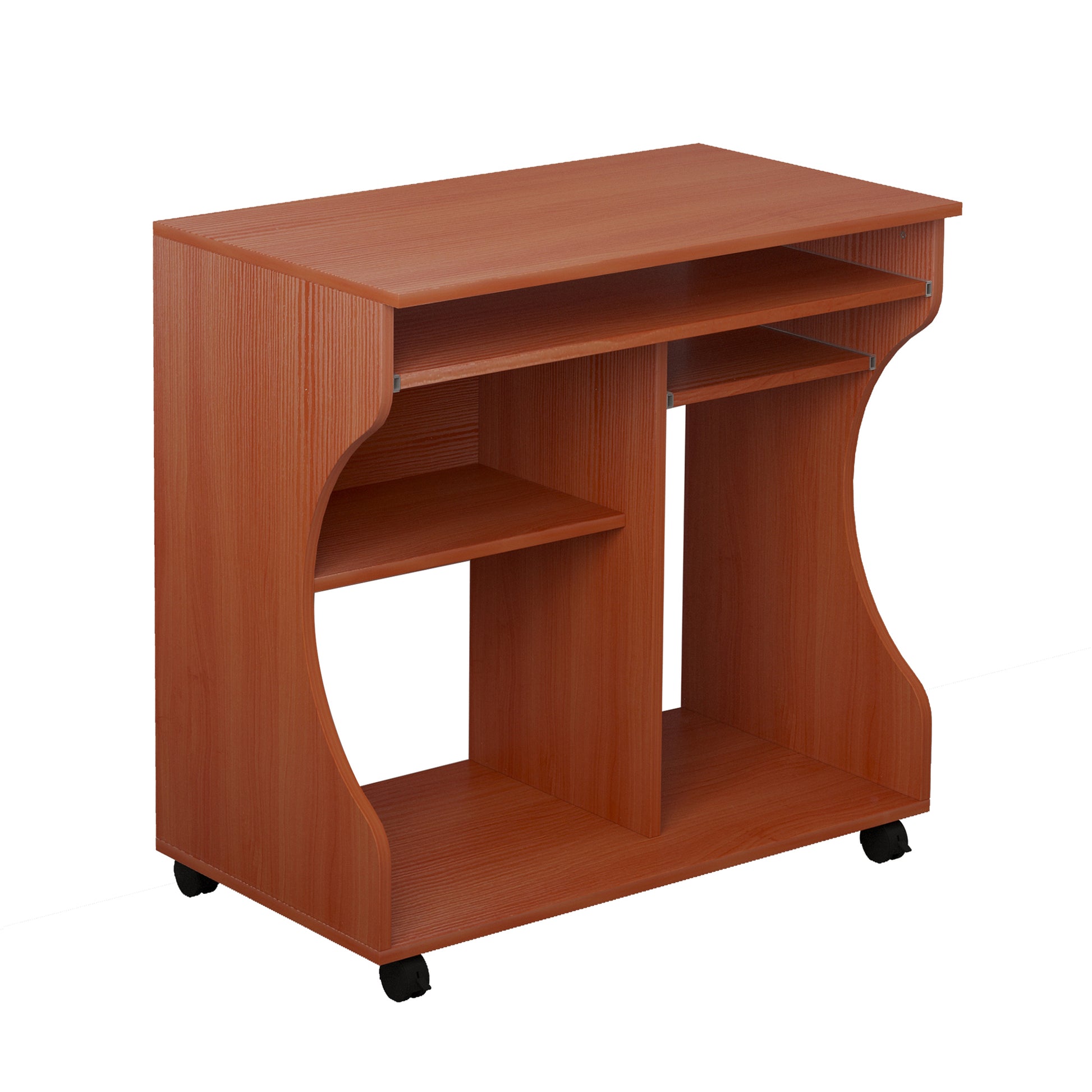 Photo of HOMCOM Multi-Storage Compact Work Desk, with Wheels - Cherry Wood Colour in Colour colour on a white background