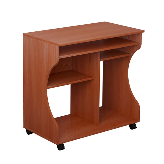 Photo of HOMCOM Multi-Storage Compact Work Desk, with Wheels - Cherry Wood Colour in Colour colour on a white background