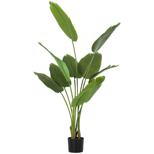 Photo of HOMCOM 160cm Tall Artificial Bird of Paradise Plant, Faux Banana Leaf Tree with PEVA Leaves and Flocking, Decorative Palm Tree in Pot for Home Office Decor, Green in Green colour on a white background