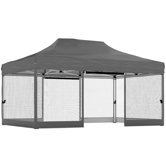 Photo of Outsunny 3 x 4.5 m Pop Up Gazebo with Mesh Nettings, UPF50+ Heavy Duty Outdoor Garden Party Tent Marquee, Dark Grey in Grey colour on a white background