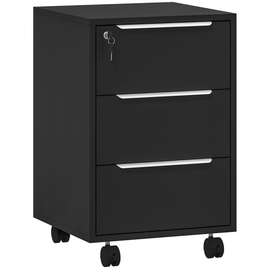 Photo of HOMCOM Three-Drawer Locking Filing Cabinet - Black in Black colour on a white background