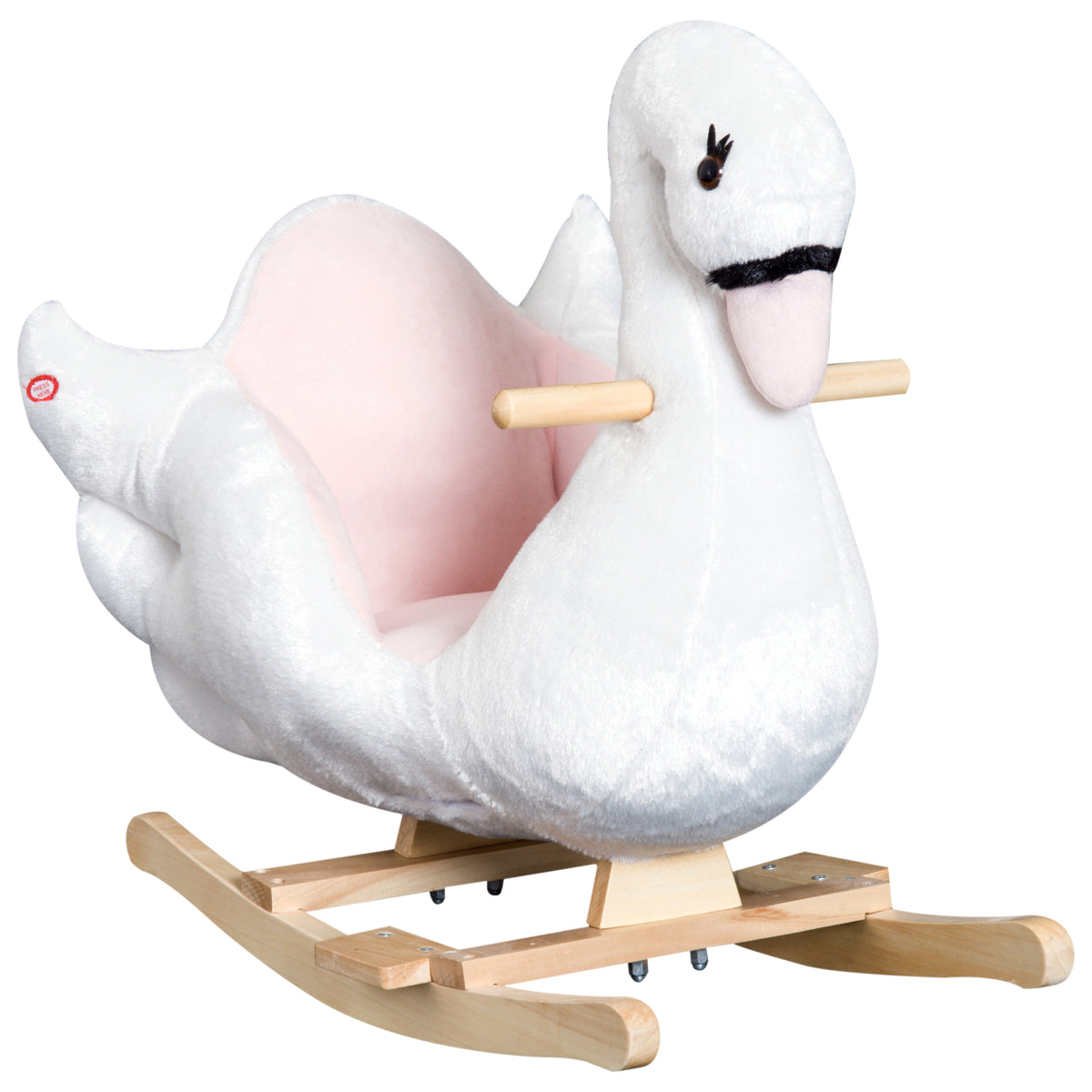 Photo of HOMCOM Kids Rocking Horse Plush Ride On Swan Toy w/ Safety Seat for Toddler 18 Months +, White and Pink in Pink colour on a white background