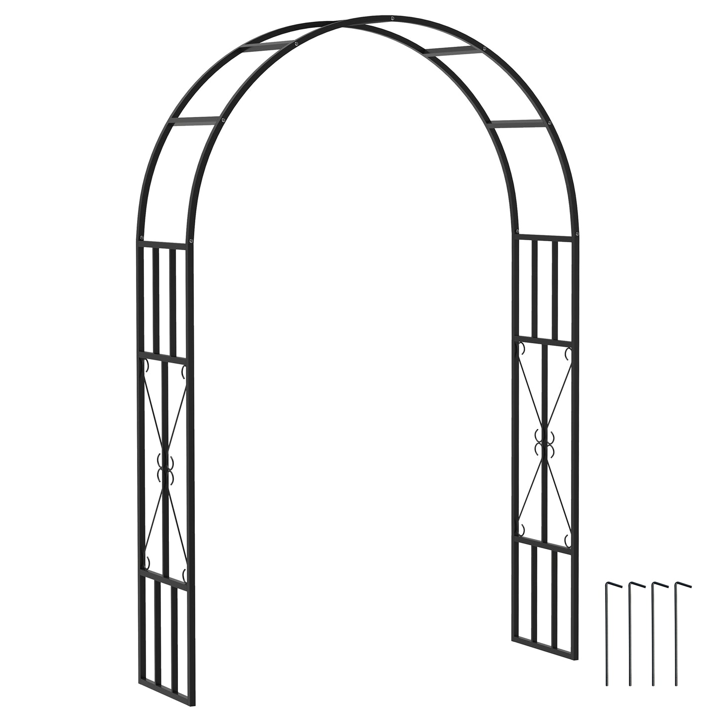 Photo of Outsunny Steel Garden Arch, 2.2m High x 1.5m Wide Metal Garden Trellis for Climbing Plants Roses Wisteria Vines, Outdoor Wedding Arch for Bridal Party Ceremony Decoration, Black in Black colour on a white background