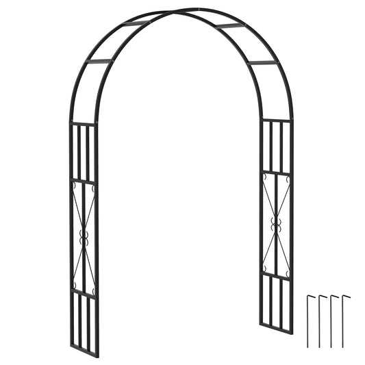 Photo of Outsunny Steel Garden Arch, 2.2m High x 1.5m Wide Metal Garden Trellis for Climbing Plants Roses Wisteria Vines, Outdoor Wedding Arch for Bridal Party Ceremony Decoration, Black in Black colour on a white background