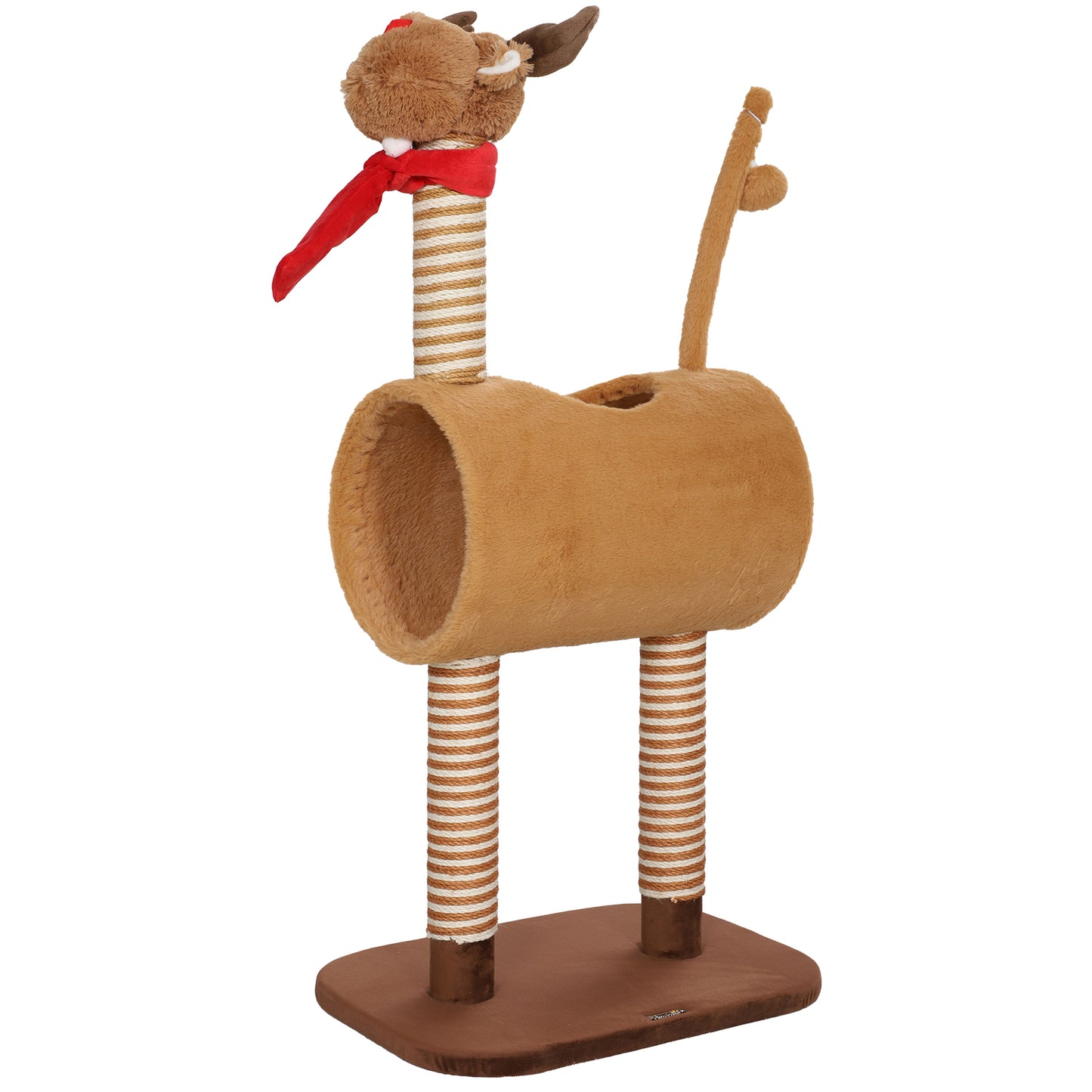Photo of PawHut 98cm Deer-Designed Cat Tree with Scratching Posts, Toy Ball, Tunnel, Brown in Brown colour on a white background