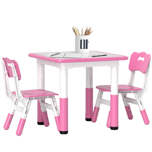 Photo of AIYAPLAY Height Adjustable Toddler Table and Chair Set, 3-Piece Children Activity Table w/ 2 Chairs for Playroom, Bedroom - Pink in Pink colour on a white background