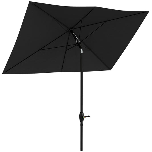 Photo of Outsunny 3 x 2 m Garden Parasol Umbrella with Aluminium Pole, UPF 50+ Rectangular Outdoor Table Parasol Sun Shade with Crank & Push Button Tilt, Metal Ribs, Black in Black colour on a white background