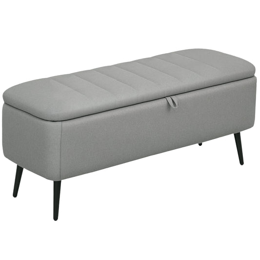 Photo of HOMCOM 92 x 31cm Linen-Look Storage Ottoman - Light Grey in Grey colour on a white background