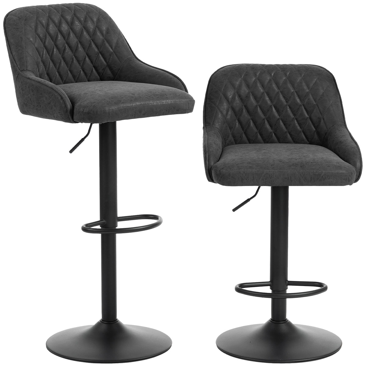 Photo of HOMCOM Bar Stools Adjustable Swivel Kitchen Chairs with Backrest Set of 2 for Kitchen Island Black in Black colour on a white background