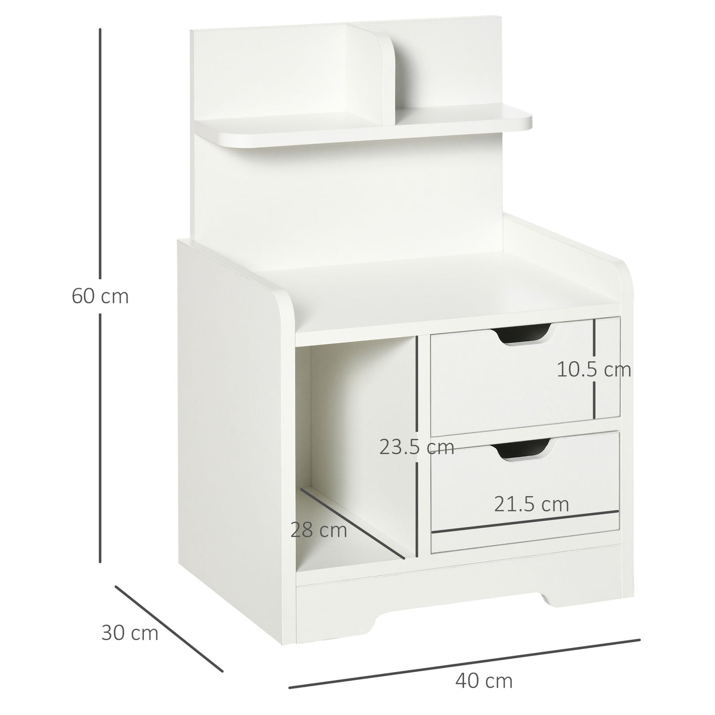 HOMCOM Bedside Table, Small Bedside Cabinet with 2 Drawers and Storage Shelves, Modern Nightstand for Bedroom, White