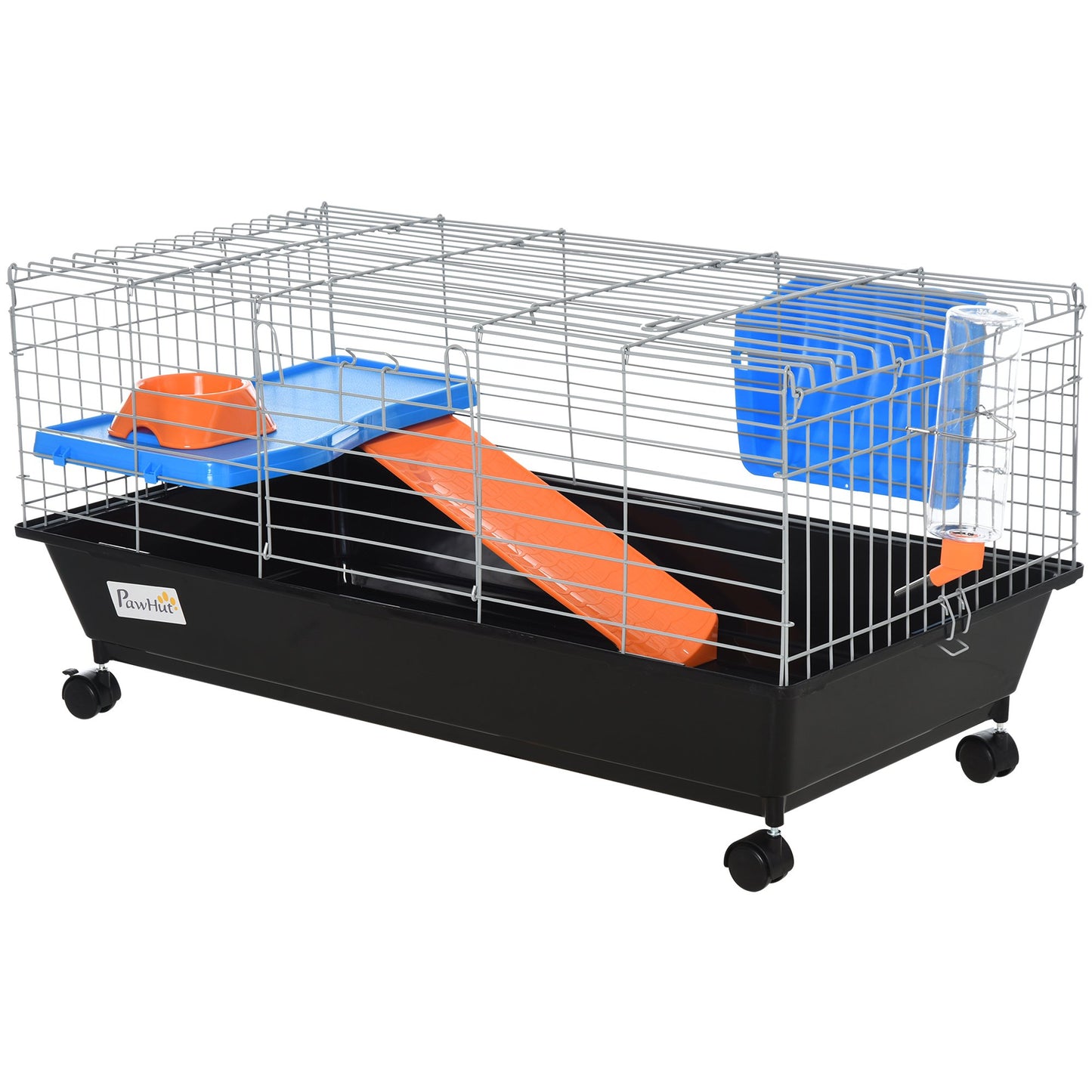Photo of PawHut Steel Small 2-Tier Small Guinea Pigs Hutches w/ Accessories Blue/Orange in Blue/Orange colour on a white background