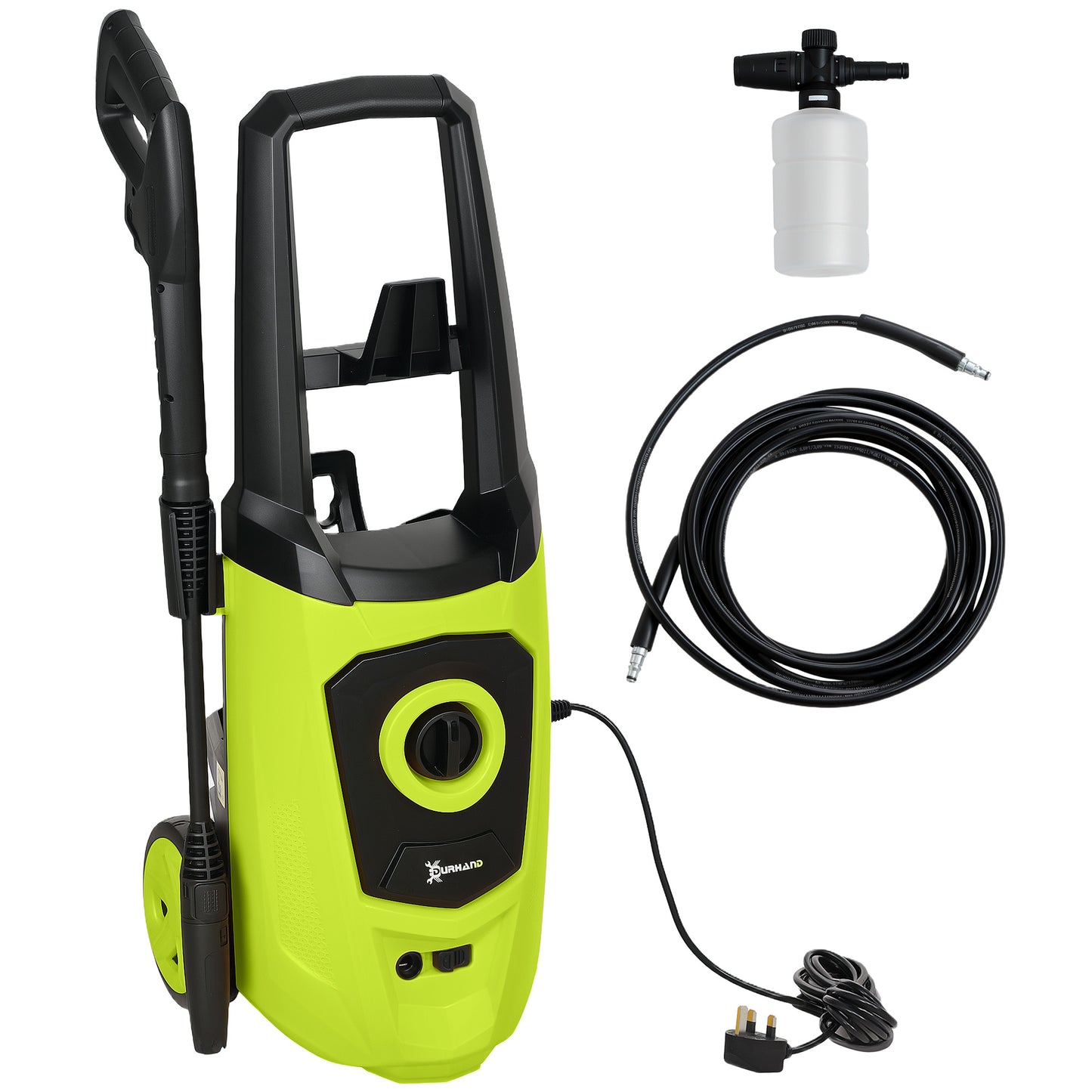 Photo of DURHAND 1800W High Pressure Washer, 150 Bar Pressure, 510 L/h Flow, High-Performance Portable Power Jet Wash Cleaner Green in Green colour on a white background