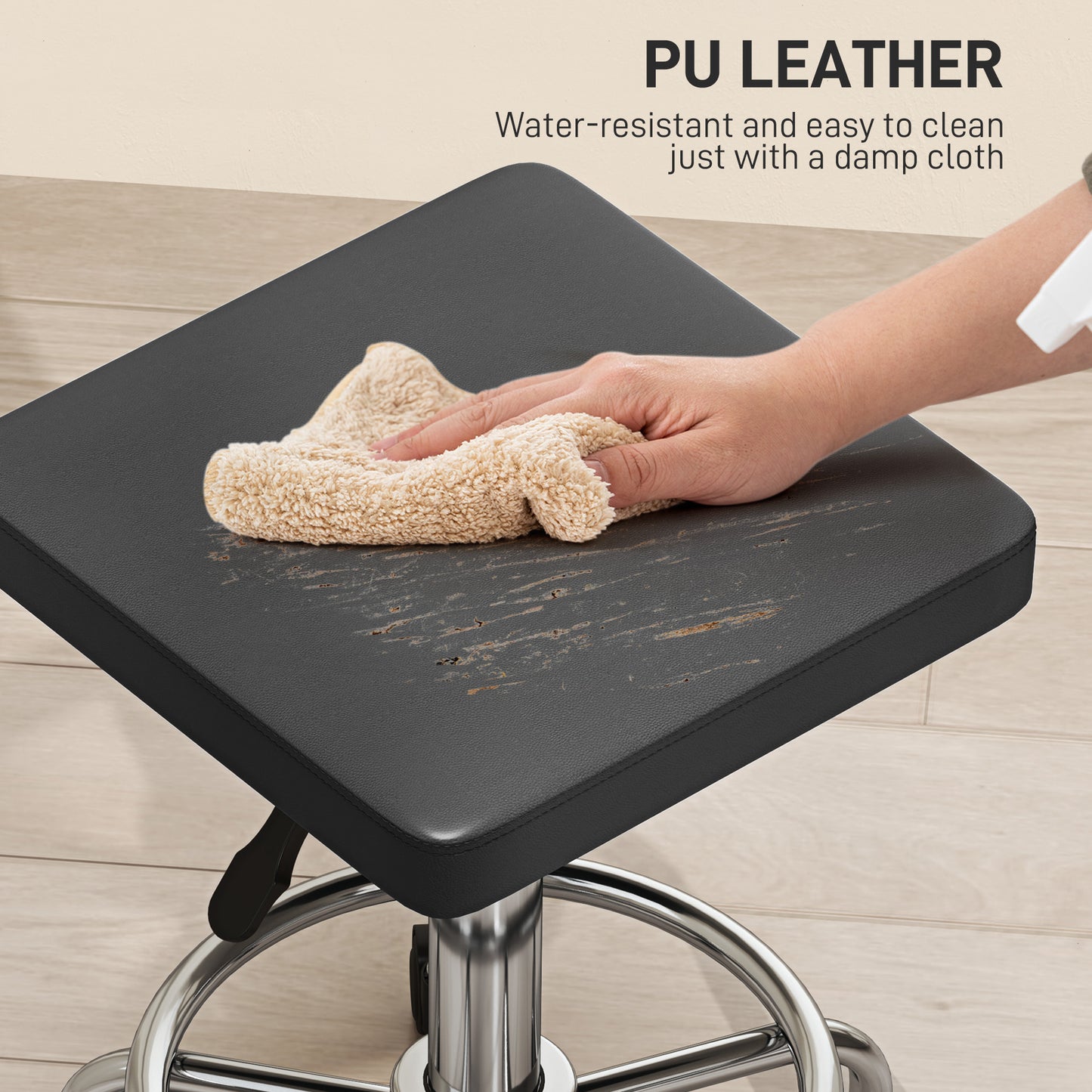 HOMCOM Faux Leather Padded Salon Stool - Black