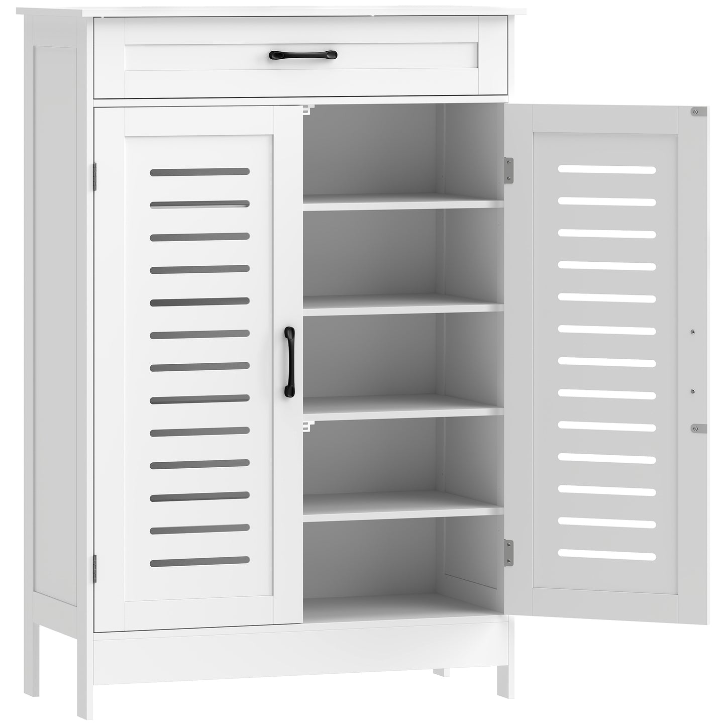 Photo of HOMCOM Shoe Cabinet with Louvered Doors, Modern Shoe Storage Cabinet with Drawer and Adjustable Shelves, White in White colour on a white background