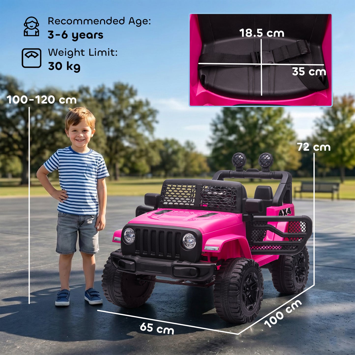 HOMCOM Kids Electric Ride On Car 12V Off Road Toy with Parental Remote Control 2 Motors Horn Lights Suspension Wheels for 3-6 Years Old Pink
