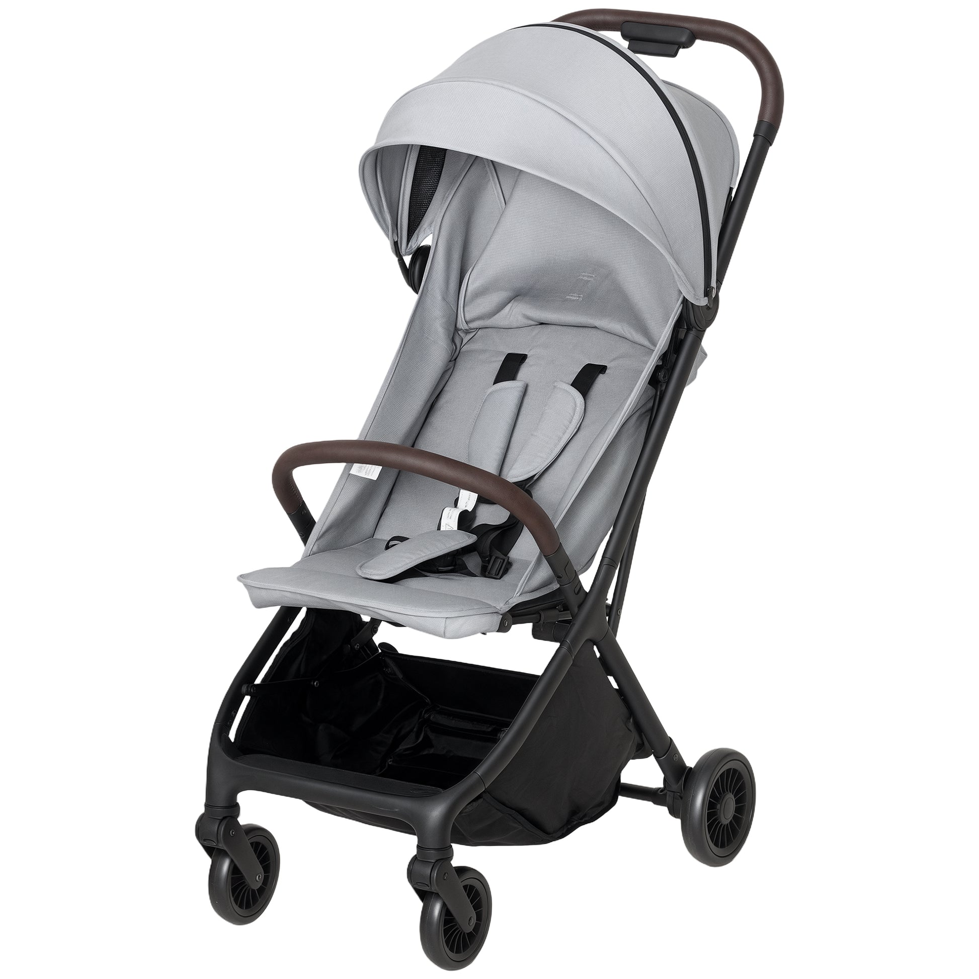 Photo of AIYAPLAY Foldable Baby Stroller with Adjustable Seat, 5-Point Harness, Canopy, Basket, 6.3kg Lightweight & Compact, Light Grey in Grey colour on a white background