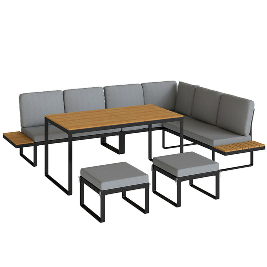 Photo of Outsunny Patio Furniture Set Modular Garden Sofa Set 6 Pieces with Dining Table for Outdoor Patio Grey in Grey colour on a white background