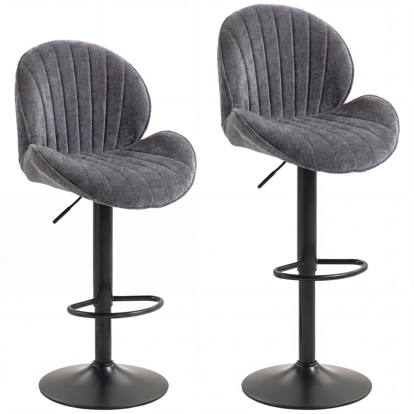 Photo of HOMCOM Bar Stools Set of 2, Swivel Barstools with Back, Adjustable Height and Footrest for Kitchen Island, Dining Room, Grey in Grey colour on a white background