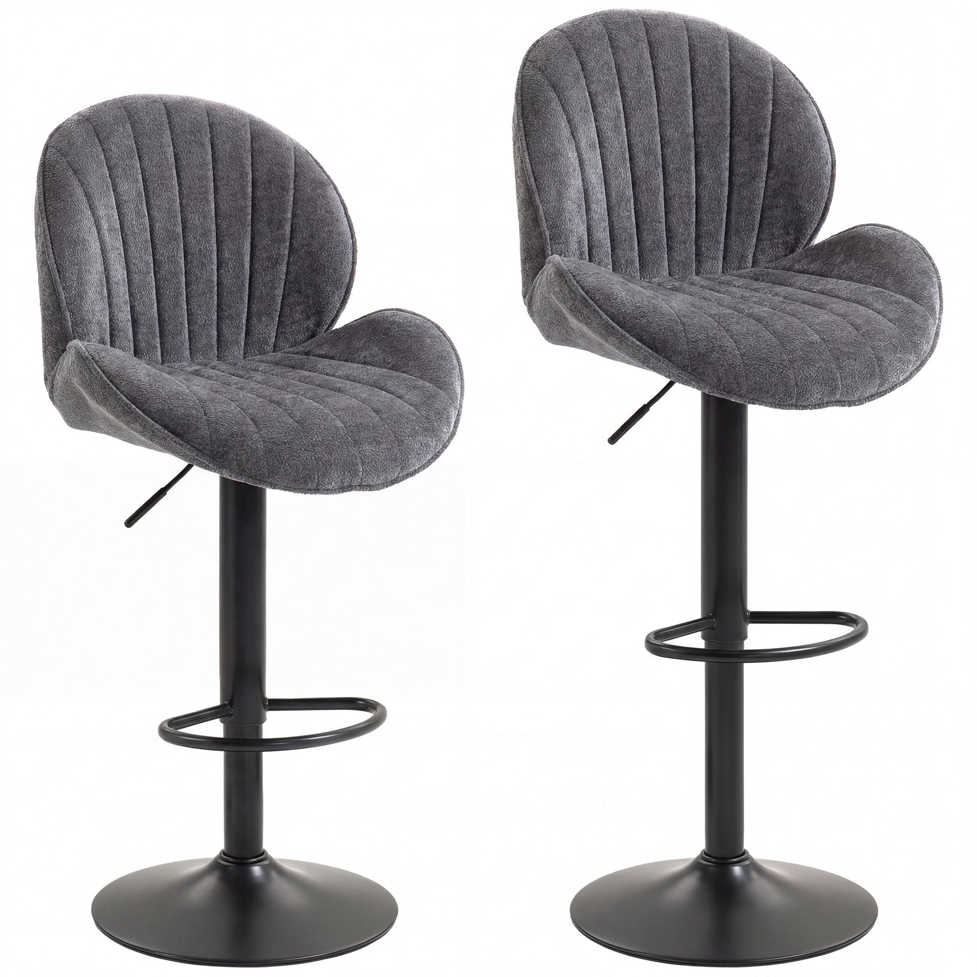 Photo of HOMCOM Bar Stools Set of 2, Swivel Barstools with Back, Adjustable Height and Footrest for Kitchen Island, Dining Room, Grey in Grey colour on a white background